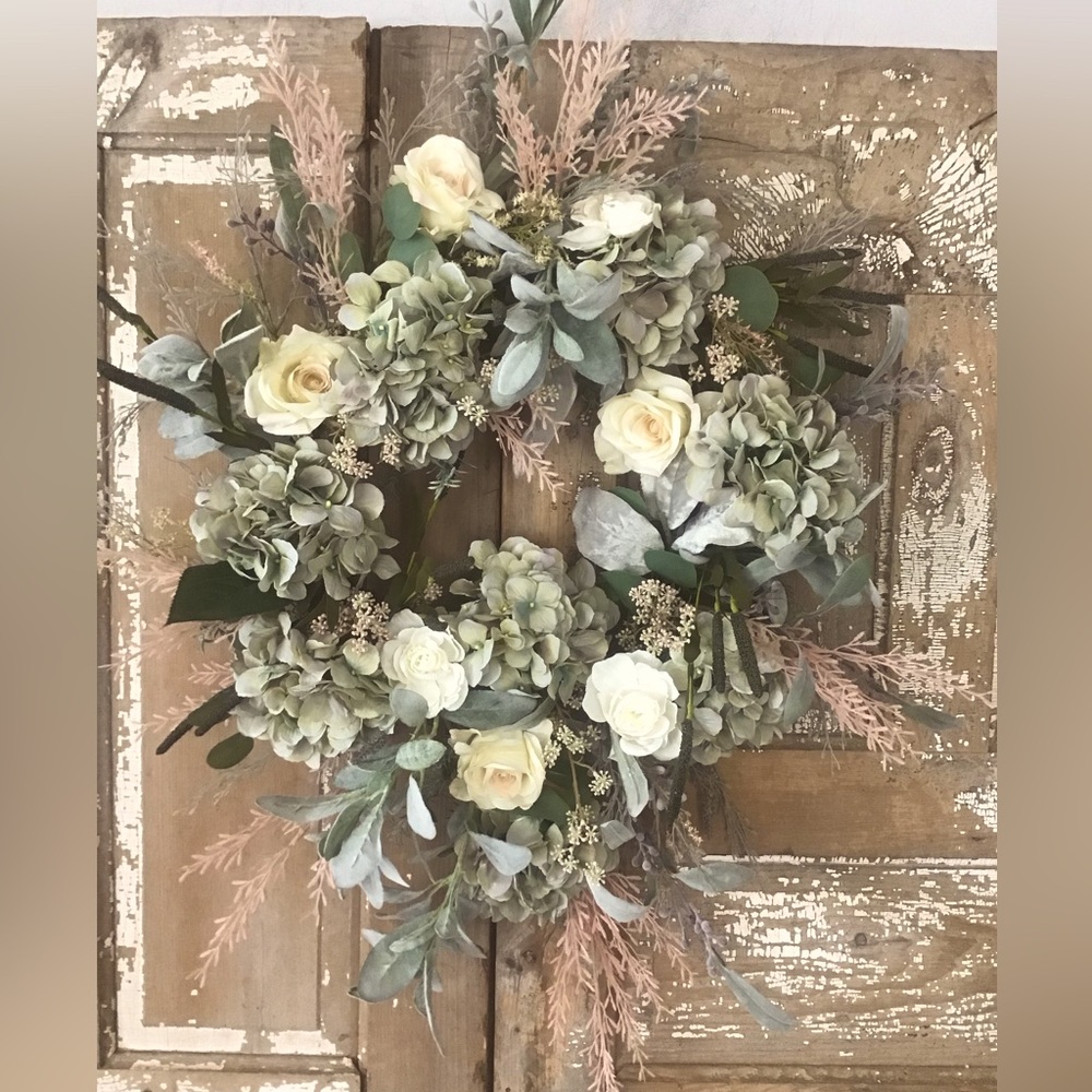 Handmade Designer Wreath Neutral Farmhouse Eucalyptus Silk 24”